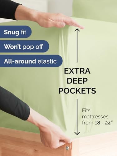 CGK Extra Deep King Single Fitted Sheet Only - Light Sage Green - Image 2