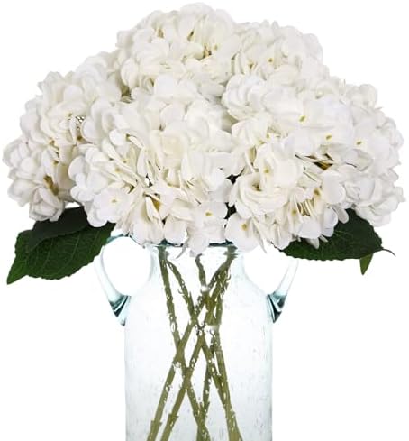 Kimura's Cabin 6pcs White Hydrangea Artificial Flowers Silk Fake Hydrangeas by WeddingPartyArrangementBouquetsDecorationArtificialFlowers