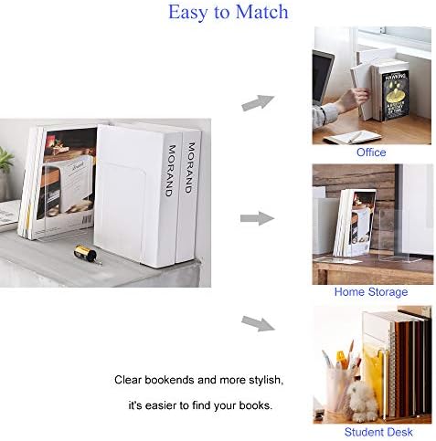 MerryNine 2 Pair Plastic Acrylic Bookends Pair Organizer Bookshelf Decor Decorative Bedroom Library Office School Supplies Stationery Gift (3.54x4.72x6.7 Inch) - Image 5