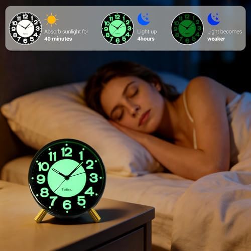 Tetino Analog Alarm Clock,Silent Non Ticking Small Clock with Night Light, Battery Operated, Simple Design, Desk Clock for Bedroom, Bedside, Desk, Adult, Kid, Gift，Ideal Decor (Light Luxury Gray) - Image 2