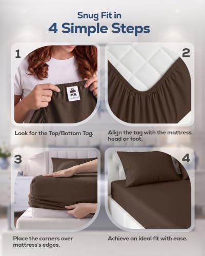 Queen Fitted Sheet, Ultra Soft Fits Up to 15 Inch Deep Pocket, Brown - Image 4