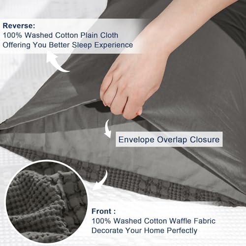 PHF 100% Cotton Waffle Pillow Shams Queen Size, 2 Pack 20" x 30" Soft Skin-Friendly Pillowcases, No Filling, Aesthetic Woven and Breathable Waffle Weave Pillow Case Covers for Bed, Charcoal Grey - Image 4