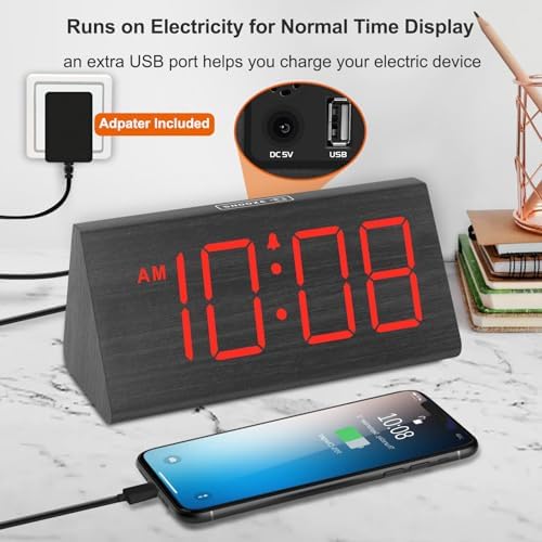 DreamSky Wooden Digital Alarm Clock for Bedrooms with Large Numbers - Image 5