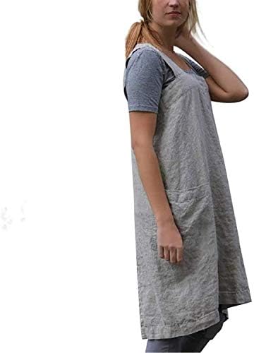 VLZUFE Cotton Linen Apron for women Cross Back Apron Pinafore Dress for Baking Cooking Gardening Work - Image 2