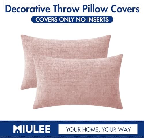 MIULEE Soft Chenille Lumbar Throw Pillow Covers Pink 12x20 Inch Pack of 2 - Image 6