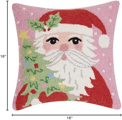 Peking Handicraft Santa Holding Tree Christmas Polyfill Hook Throw Pillow, 16-inch Square, Wool and Cotton, Holiday Seasonal Decoration - Image 2