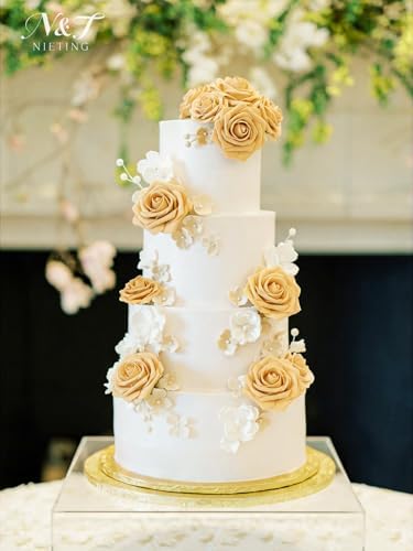 Artificial Flowers Real Touch Fake Roses with Stem Decor,25Pcs-Gold Yellow - Image 4