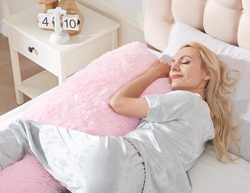 WSOFRLAC Fluffy Full Body Pillow, Long Pillow for Sleeping,Pink 20x54 - Image 3