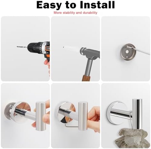 Livabber Bathroom Towel Hooks, 304 Stainless Steel Robe Shower Hooks Wall Mounted, Heavy Duty Towel Hangers for Bathroom Kitchen Bedroom (4 Pack, Chrome) - Image 6