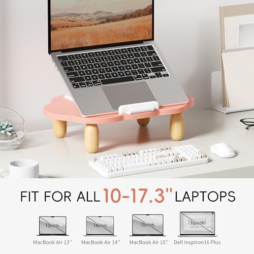 AFOOYO Adjustable Wood Laptop Stand, Ergonomic Height Angles Computer Stand, Cloud-Shaped Holder Riser Notebook Stand for Desk Compatible with Air, Pro, Dell, HP, Lenovo More 10-17.3" Laptops, Pink - Image 2