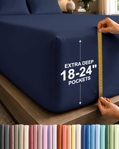 CGK Extra Deep Twin XL Single Fitted Sheet Only - Navy Blue by CGKUnlimited
