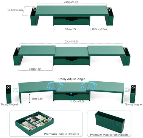 Spacrea Dual Monitor Stand Riser with Drawer and 2 Pen Holders - Image 5