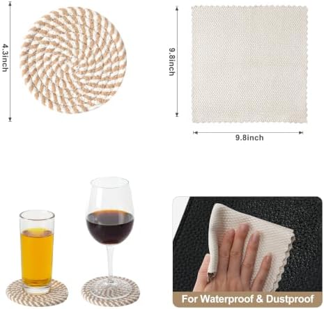 Square Tissue Box Cover Holder with Coasters and Cleaning Cloth Set - Image 3