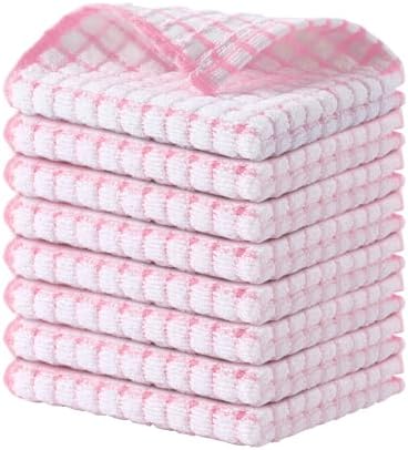 Kitinjoy Cotton 8 Pack Terry Kitchen Dish Cloths, Pink by Kitinjoy