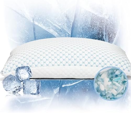 Premium Adjustable Shredded Memory Foam Pillow - Suitable for Side, Back, and Stomach Sleepers, with Cooling Fiber Machine Washable Cover (1, King (U.S. Standard), Light Blue Dot) by Unknown