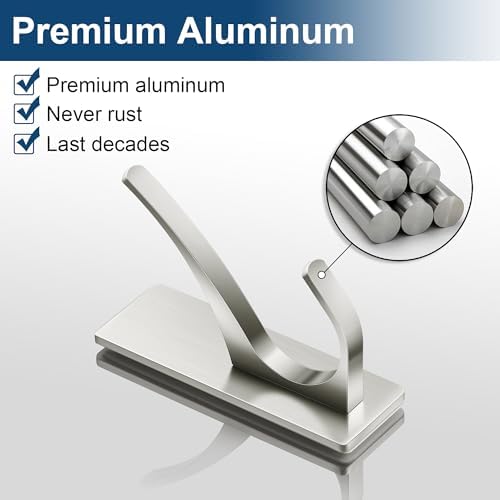 10 Pack Self Adhesive Towel Hooks: Extra Strong 13LB, Stainless Hook for Hanging Loofah, Towels, Coat, Bath Robe Bathroom Shower, Brushed Nickel - Image 5