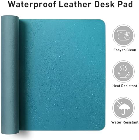 Aothia Leather Desk Pad Protector, Mouse Pad, Office Desk Mat, Non-Slip PU Leather Desk Blotter, Laptop Desk Pad, Waterproof Desk Writing Pad for Office and Home (Turquoise,23.6" x 13.7") - Image 6