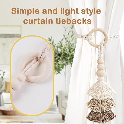 SRG Curtain Tiebacks for Curtains 2 Pack, Decorative Curtain Holdbacks for Drapes, Handmade Tie Backs No Drilling for Home Bedroom Window Decor – Tassel Beige - Image 3