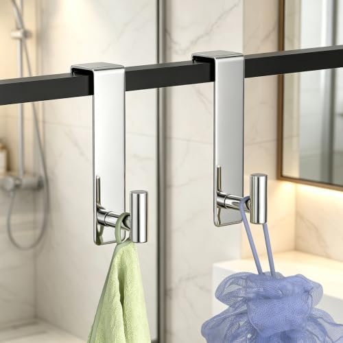 HUFEEOH Shower Door Hooks, Heavy Duty Stainless Steel Over The Glass Door Hanger, T Shape Bathroom Towel Robe Coat Rack Hooks, Tool-Free Installation (Fits 1-3/4" Thick Door - T Shape - 2 Pack) - Image 6