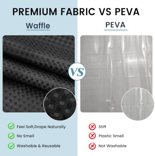 SORTTO Ringless Waffle Shower Curtain with Snap in Liner Set, 71x74, Black - Image 6