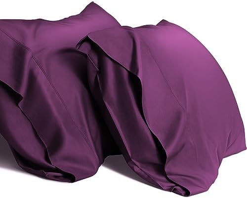 WishSmile Cooling Queen Pillowcases Set of 2 Breathable Cool Silky Soft Rayon Derived from Bamboo Fabric, Moisture Wicking for Hot Sleepers, Hair and Skin Friendly, Dark Purple, 2 Pack, 20x30IN by WishSmile