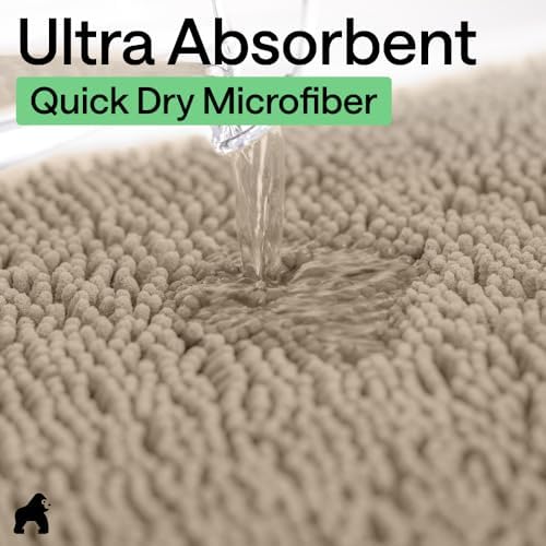 GORILLA GRIP Bath Rug Mat for Bathroom, Absorbent Chenille 30x20 Gray Beige - Image 5
