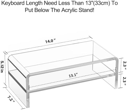 Egchi Acrylic Monitor Stand, 2 Tiers Clear Monitor Riser Computer Stand for Office, Home, Office, 5.12 Inches Hight PC Desk Stand for Keyboard Storage, Premium Platform for Laptop Printer TV Screen - Image 2
