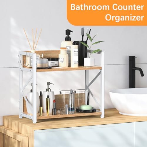 RUILALIFE Spice-Rack-Organizer-Shelf for Kitchen Counter, 2 Tiers Coffee Bar Station Organizer for Countertop，Space Saving Desk Shelving Riser Unit (Maple, Medium) - Image 4