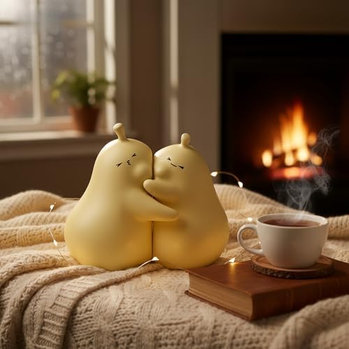 Hug Pear Decorative Bookends, Cute Book Ends to Hold Books Creative Ceramic Book Holder Stopper for Home Office Desk Bookshelf Decoration (Matte Yellow) - Image 2