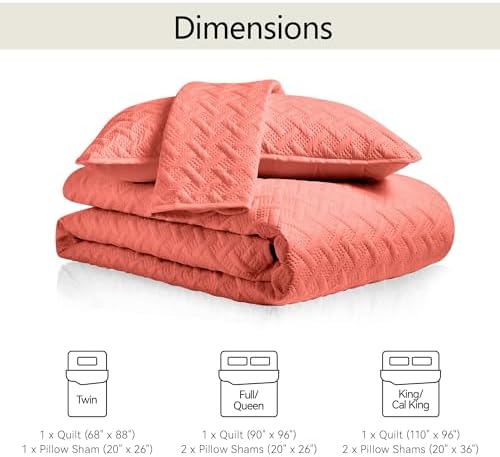 FLYMME Quilts King Size,Lightweight Coral Bedspreads,Basket Weave Pattern,Ultra Soft Microfiber Bed Coverlet 3 Pieces for All-Seasons (1 Quilt,2 Pillow Shams) - Image 7