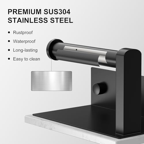Matte Black Toilet Paper Holder with Marble Shelf Tissue Roll Holder - Image 6