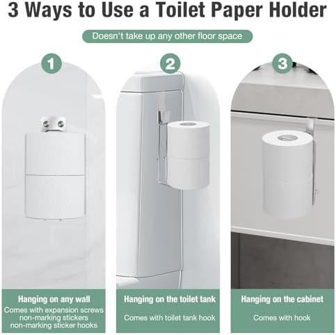 Tokokimo Toilet Paper Storage, Wall Mount Toilet Paper Holder Self Adhesive for 2 Roll Tissue, Over The Tank Toilet Paper Holder Stainless Steel for Bathroom Storage (Silver 1Pcs) - Image 2