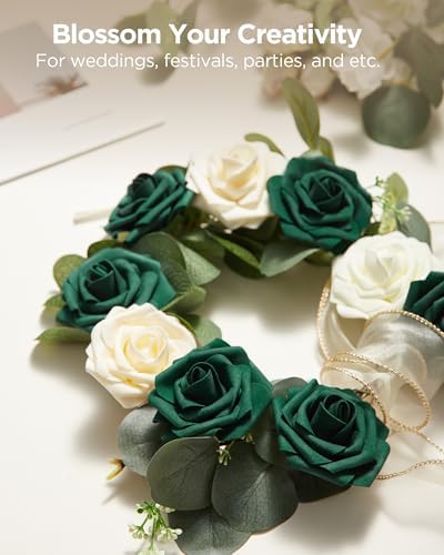 InnoGear Fake Roses 50 Pcs Hunt Green Flowers Artificial Faux Foam Floral - Image 6