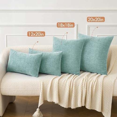MIULEE Soft Chenille Throw Pillow Covers Aqua Green 20x20 Inch Pack of 2 - Image 4
