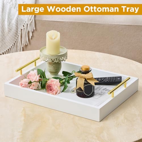 16"x12" Serving Trays with Handles, White Decorative Serving Tray, Ottoman Trays, Living Room, Bathroom, and Outdoors Decorative Trays (White) - Image 4