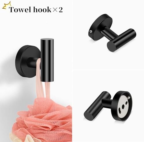 4 Piece Matte Black Stainless Steel Bathroom Hardware Set Include Hand Towel Ring, Toilet Paper Holder,and 2 Robe Towel Hooks,Bathroom Accessories Kit - Image 4