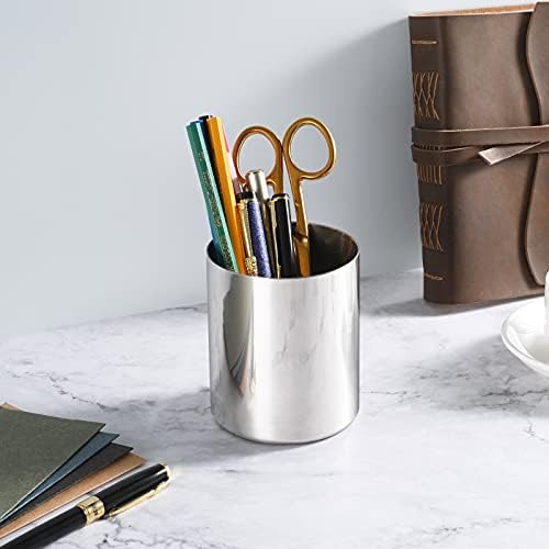 Silver Pencil Holder for Desk,304 Stainless Steel Desktop Pen Holder,Pencil Holder,Pencil Cup,Pencil Pot, Makeup Brush Holder,Stationery Organizer - Image 4