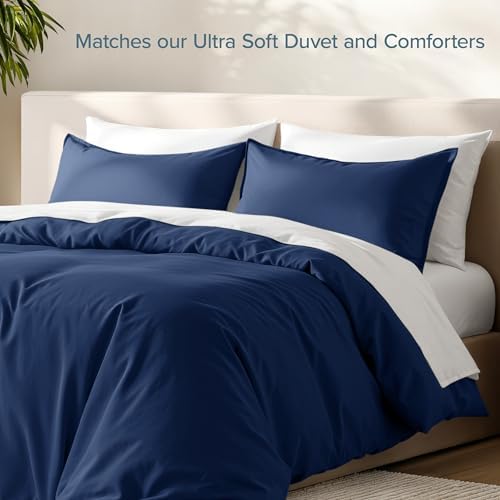 Bare Home Pillow Sham Covers 1800 Ultra-Soft Set of 2 (Standard, Dark Blue) - Image 6