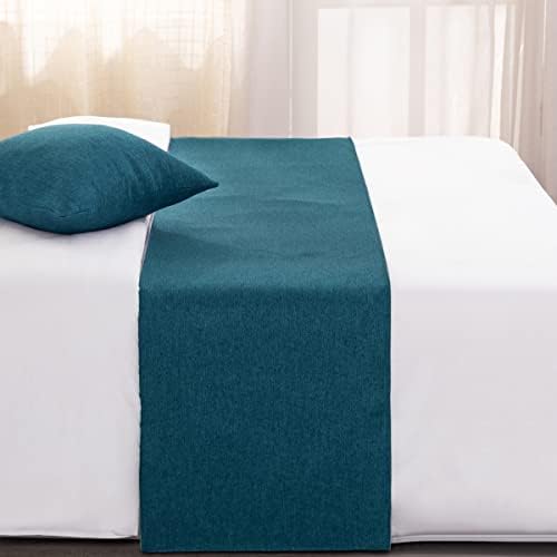 AMBERIS Bed Runner Blue, Imitation Linen Decorative Bed Scarf for Home Hotel (Pillowcases Sold Separately) - Image 2