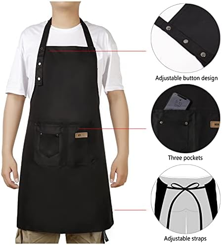 Hongsome Adjustable Button Apron for Women Men Artist Painting Pottery Garden Cooking Kitchen Chef 3 Pockets Waterproof M-XXL - Image 4