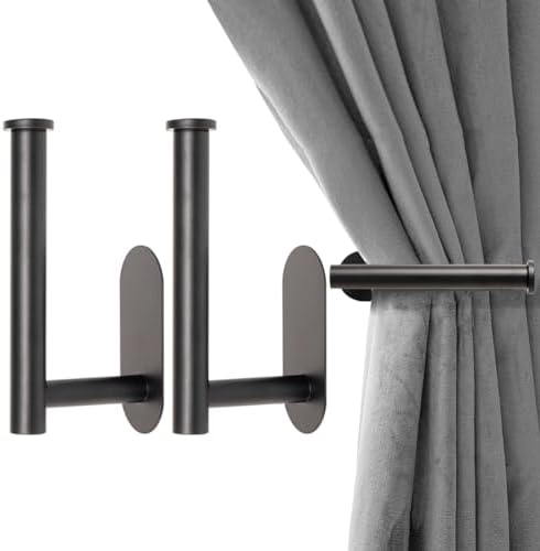 MaxMona Adhesive Curtain Holdbacks, No Drill Tie Backs, 2 Pack, Black by ForaBetterLiving