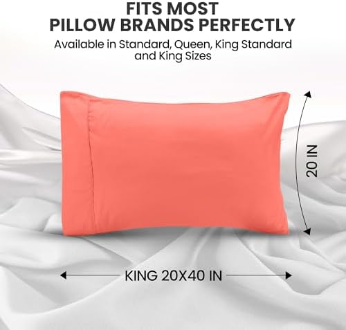 Pillow Covers King Size Set of 4, Soft and Comfy Pillow Cases, Coral - Image 2