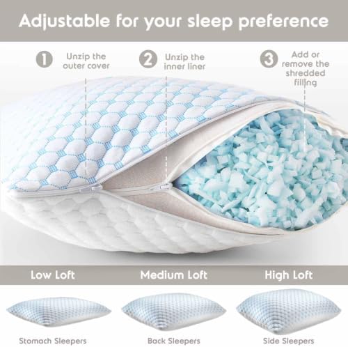 Nestl Cooling Pillow for Sleeping 2 Pack, Luxury Shredded Memory Foam Pillows Standard Size Set of 2, Adjustable Cold Gel Pillows for Hot Sleepers Supportive Cool Pillow for Side Back Stomach Sleepers - Image 2