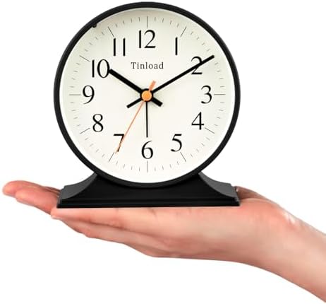4.5"Retro Analog Alarm Clock,Vintage decor , Super Silent Non Ticking Small Clock with Manual Light, Snooze, Battery Operated, for Bedroom, Living Room, Office,Nightstand, Bedside, Desk ,Table(Black) - Image 3