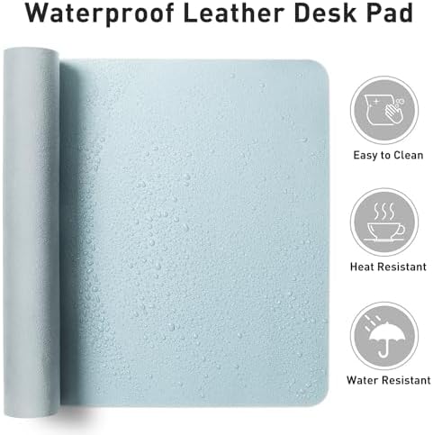 Aothia Leather Desk Pad Protector, Mouse Pad, Office Desk Mat, Non-Slip PU Leather Desk Blotter, Laptop Desk Pad, Waterproof Desk Writing Pad for Office and Home (36" x 17", Baby Blue) - Image 6