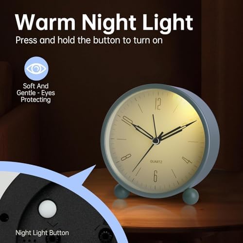 Analog Alarm Clock, 4 inch Super Silent Non Ticking Small Clock with Night Light, Battery Operated, Simple Design, Old fashioned Style SkyBlue decor, for Bedroom, Bedside, Desk, Adult, Gift, Blue - Image 4