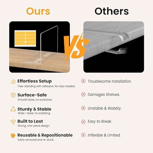 Shelf Dividers for Closet Organization – Acrylic Clear Sturdy Dividers to Keep Clothes, Sweaters & Purses Upright, Free-Standing for Wood Shelves, 10" Tall x 12" Deep, 4 Pack - Image 5