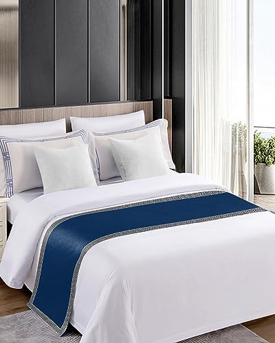 Abstract Greek Inspired Key Texture Bed Runners for Bedroom Hotel,Decorative Bedding Scarf Geometric Twist Line on Dark Blue Bed End Blanket Bedding Runner Scarves for Twin Size Bed,71x20in - Image 4