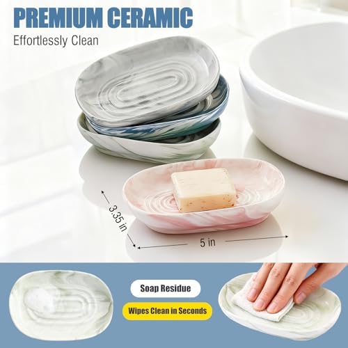 OTHIX Ceramic Soap Dish with Unique Marble Texture as, Decorative Bar Soap Holder for Bathroom and Kitchen, Cute Soap Dishes for Bar Soap, Jewelry, Ring (Gray Texture) - Image 3