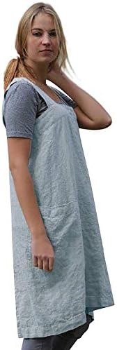 Larmliss Women's Pinafore Square Apron Baking Cooking Gardening Works Cross Back Cotton/Linen Blend Dress with 2 Pockets - Image 4